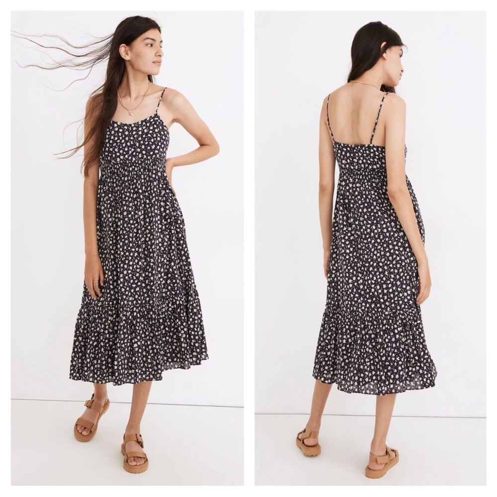 Madewell Cami Smock-Waist Tiered Midi Dress in Sweet Floral